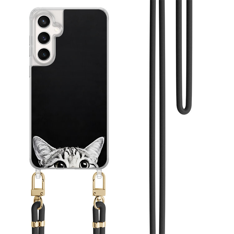 Casevibes Samsung Galaxy S24 FE hoesje met zwart koord - Kat kiekeboe