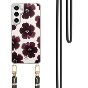 TMK Samsung Galaxy S24 FE hoesje met zwart koord - Burgundy flowers