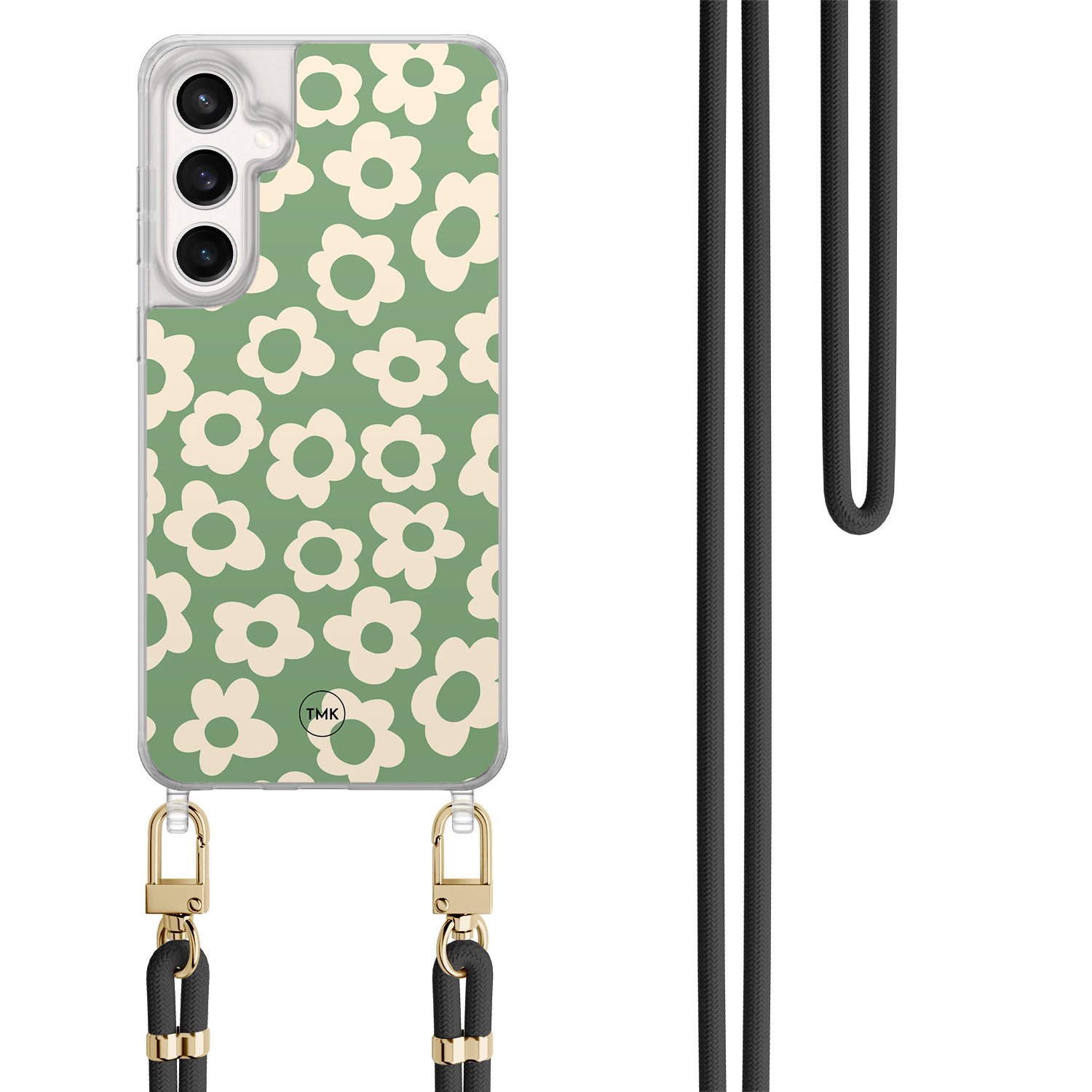 TMK Samsung Galaxy S24 FE hoesje met zwart koord - Retro cute flowers