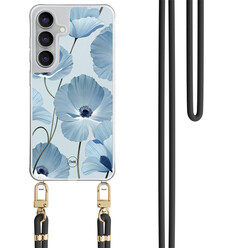 TMK Samsung Galaxy S25 FE hoesje met zwart koord - Blauw bloemenveld