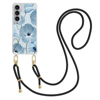 TMK Samsung Galaxy S25 FE hoesje met zwart koord - Blauw bloemenveld
