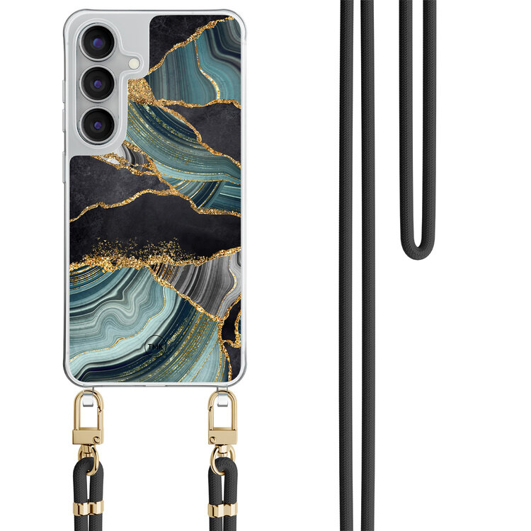 Casevibes Samsung Galaxy S25 FE hoesje met zwart koord - Marble jade stone
