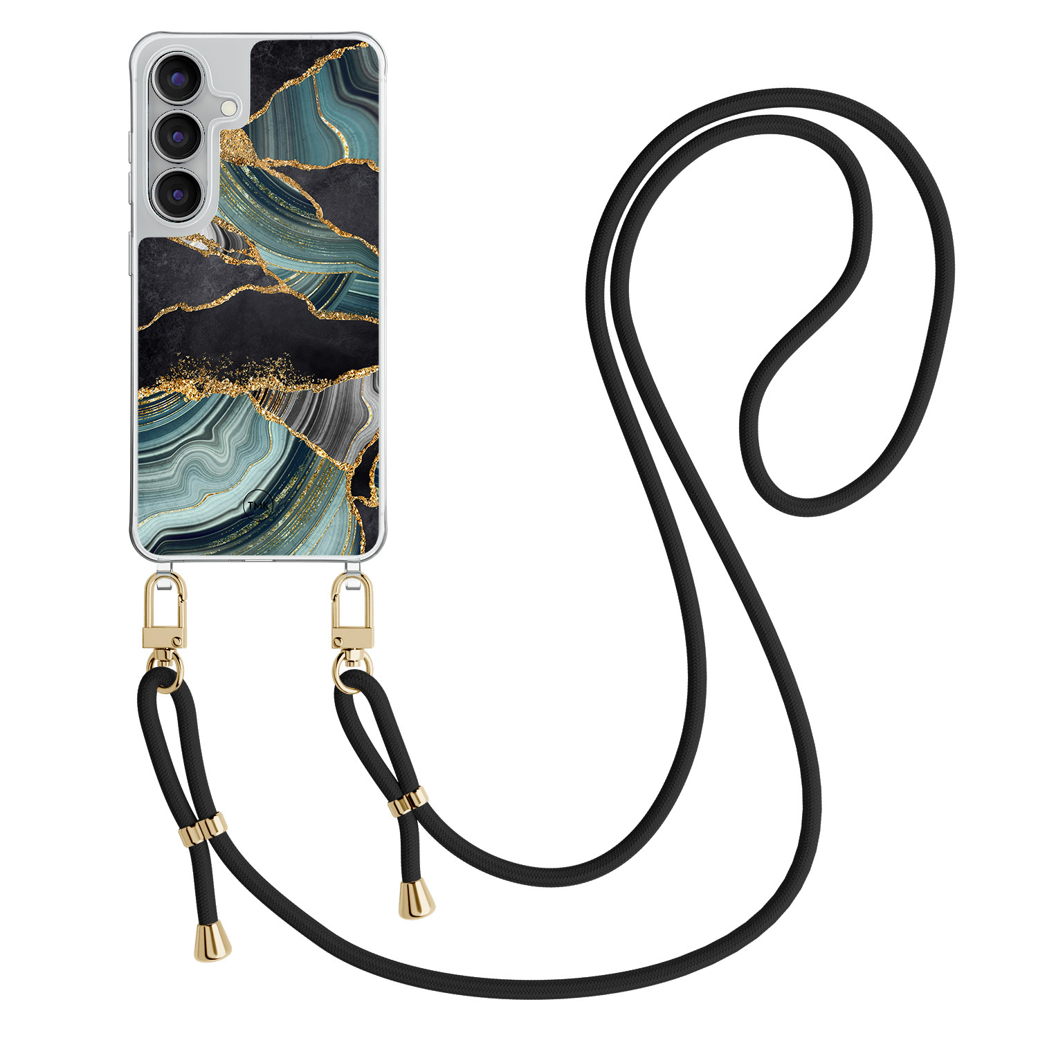 TMK Samsung Galaxy S25 FE hoesje met zwart koord - Marble jade stone