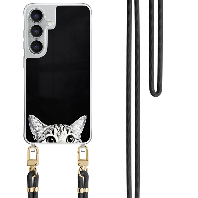 TMK Samsung Galaxy S25 FE hoesje met zwart koord - Kat kiekeboe