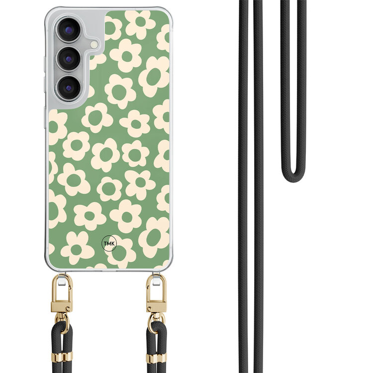 TMK Samsung Galaxy S25 FE hoesje met zwart koord - Retro cute flowers