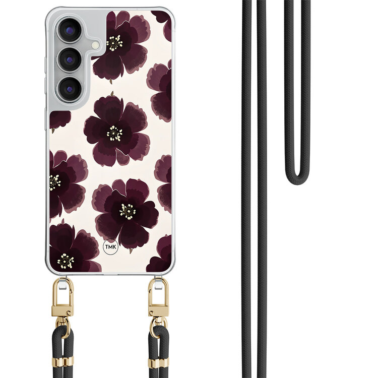 Casevibes Samsung Galaxy S25 FE hoesje met zwart koord - Burgundy flowers
