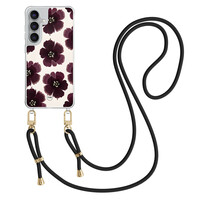 TMK Samsung Galaxy S25 FE hoesje met zwart koord - Burgundy flowers