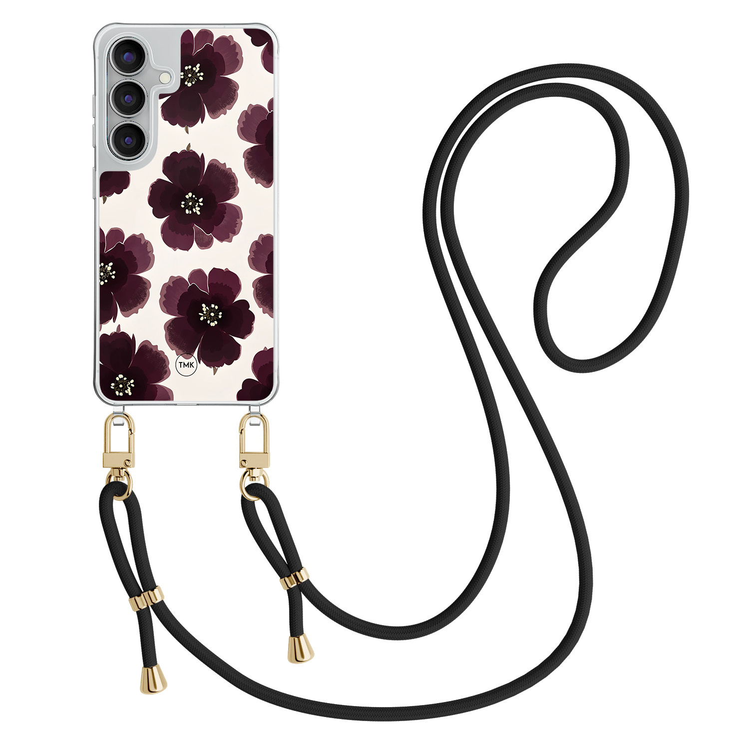 TMK Samsung Galaxy S25 FE hoesje met zwart koord - Burgundy flowers