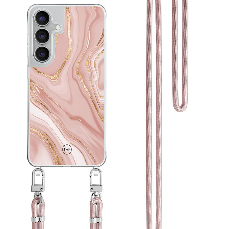 Casevibes Samsung Galaxy S25 FE hoesje met rosegoud koord - Rose marble