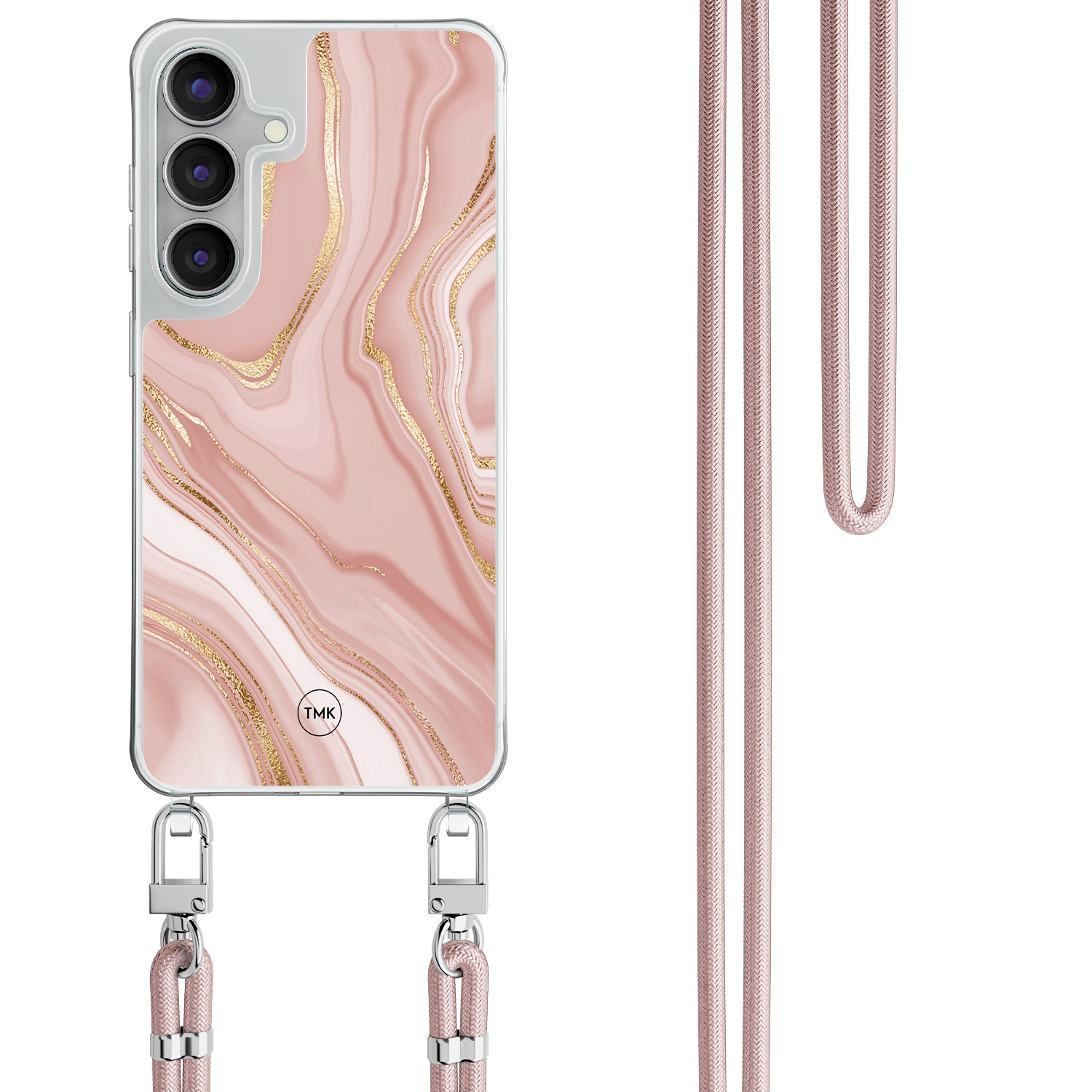 TMK Samsung Galaxy S25 FE hoesje met rosegoud koord - Rose marble