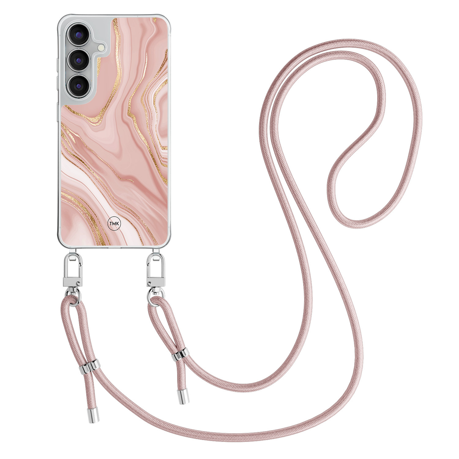 TMK Samsung Galaxy S25 FE hoesje met rosegoud koord - Rose marble