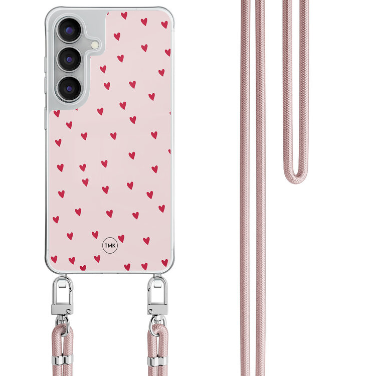 TMK Samsung Galaxy S25 FE hoesje met rosegoud koord - Cute hearts