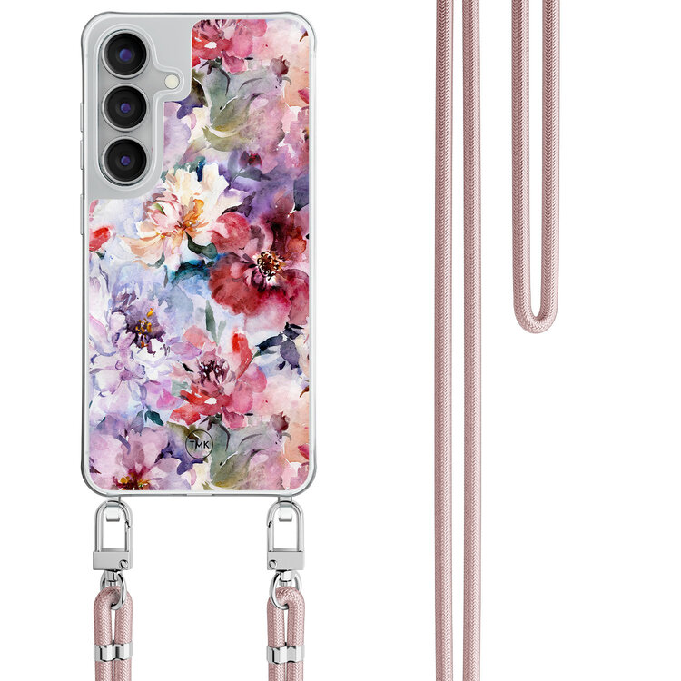 Casevibes Samsung Galaxy S25 FE hoesje met rosegoud koord - Bloemen acryl