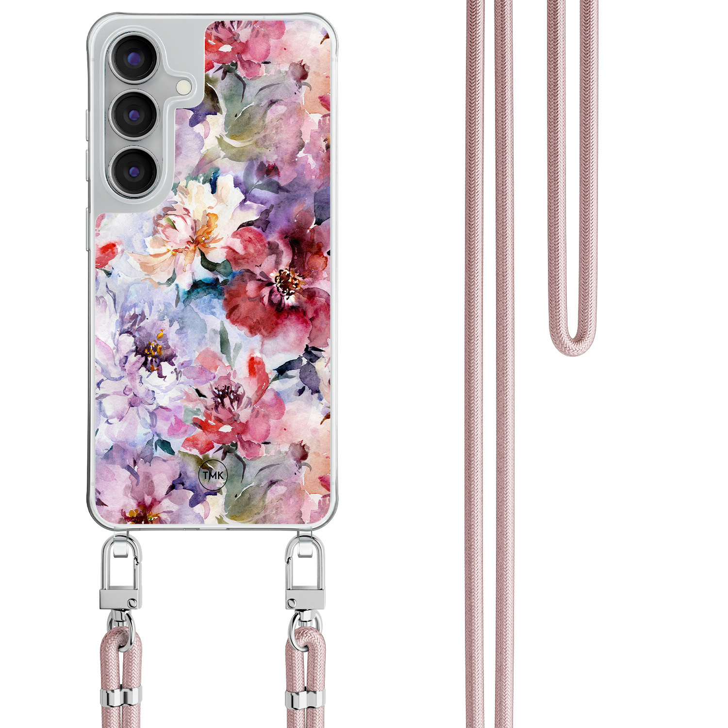 TMK Samsung Galaxy S25 FE hoesje met rosegoud koord - Bloemen acryl