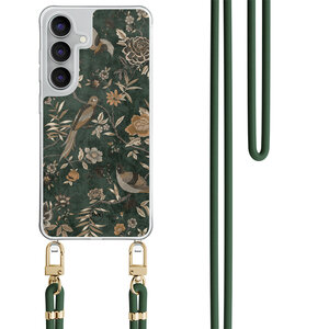 TMK Samsung Galaxy S25 FE hoesje met groen koord - Khaki golden flowers