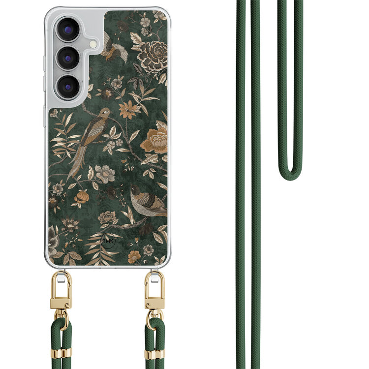 TMK Samsung Galaxy S25 FE hoesje met groen koord - Khaki golden flowers