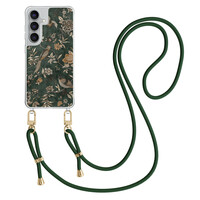 TMK Samsung Galaxy S25 FE hoesje met groen koord - Khaki golden flowers