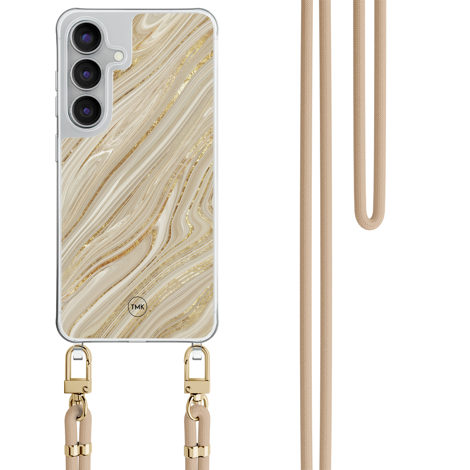 TMK Samsung Galaxy S25 FE hoesje met beige koord - Golden marble