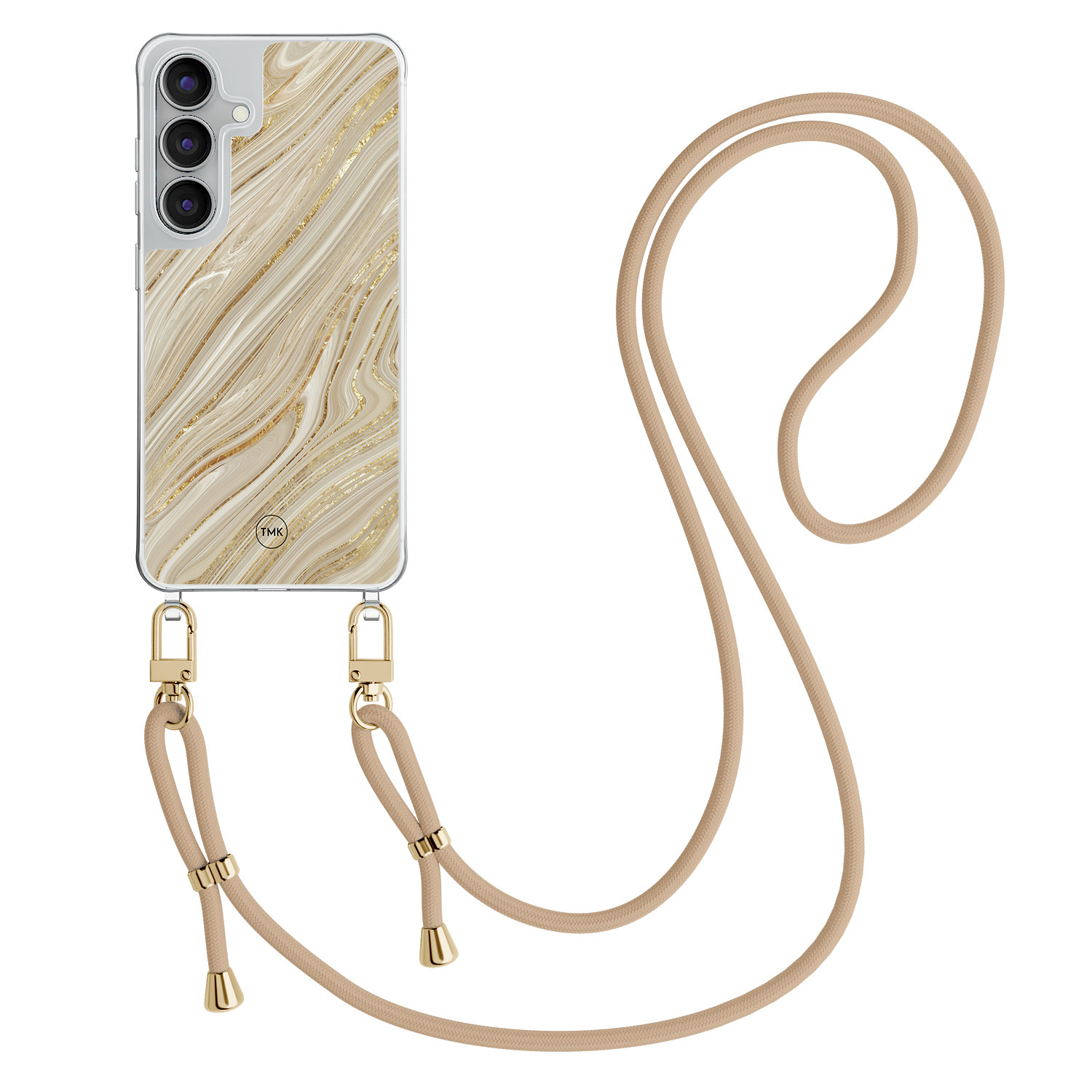 TMK Samsung Galaxy S25 FE hoesje met beige koord - Golden marble