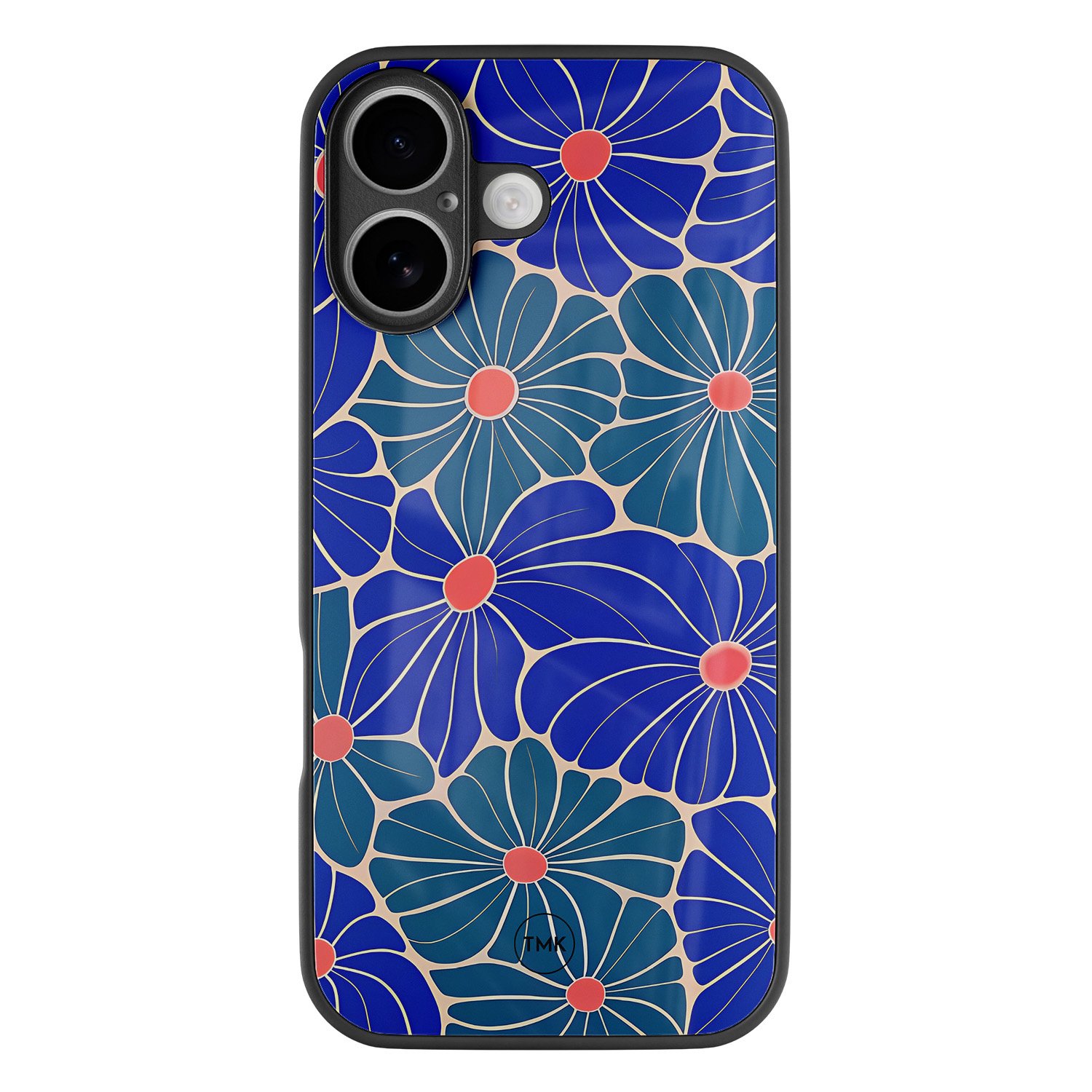 TMK iPhone 17 glazen hardcase - Indigo bloemen
