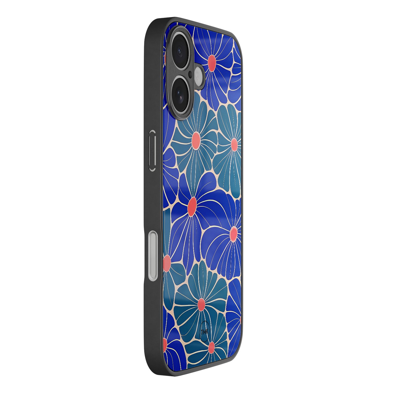 TMK iPhone 17 glazen hardcase - Indigo bloemen
