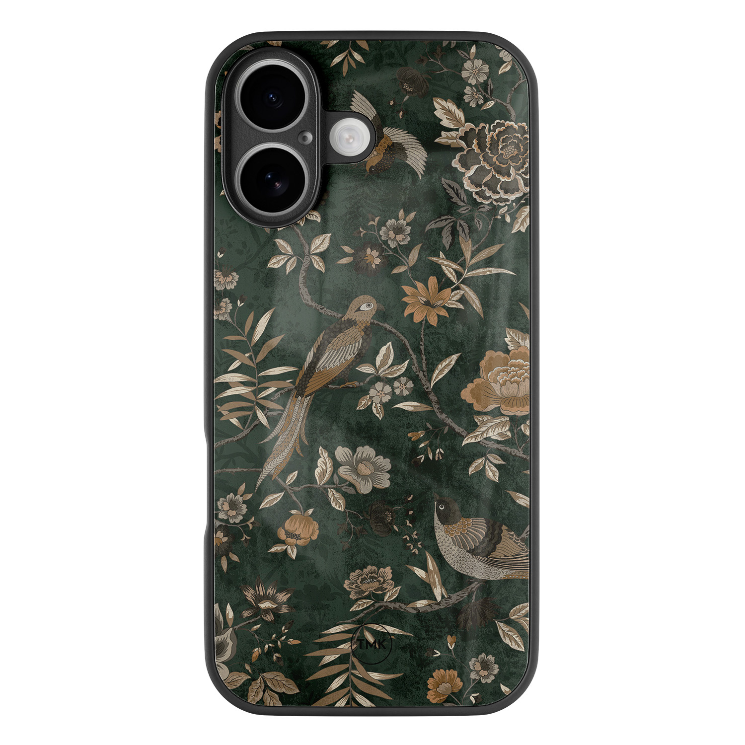 TMK iPhone 17 glazen hardcase - Khaki golden flowers