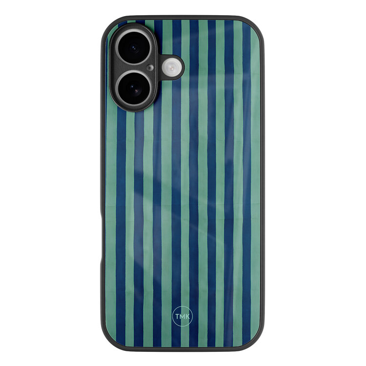 Casevibes iPhone 17 glazen hardcase - Blauwe strepen