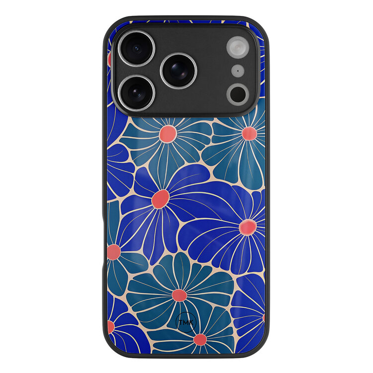 TMK iPhone 17 Pro glazen hardcase - Indigo bloemen