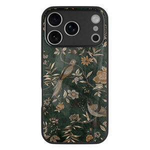 Casevibes iPhone 17 Pro glazen hardcase - Khaki golden flowers