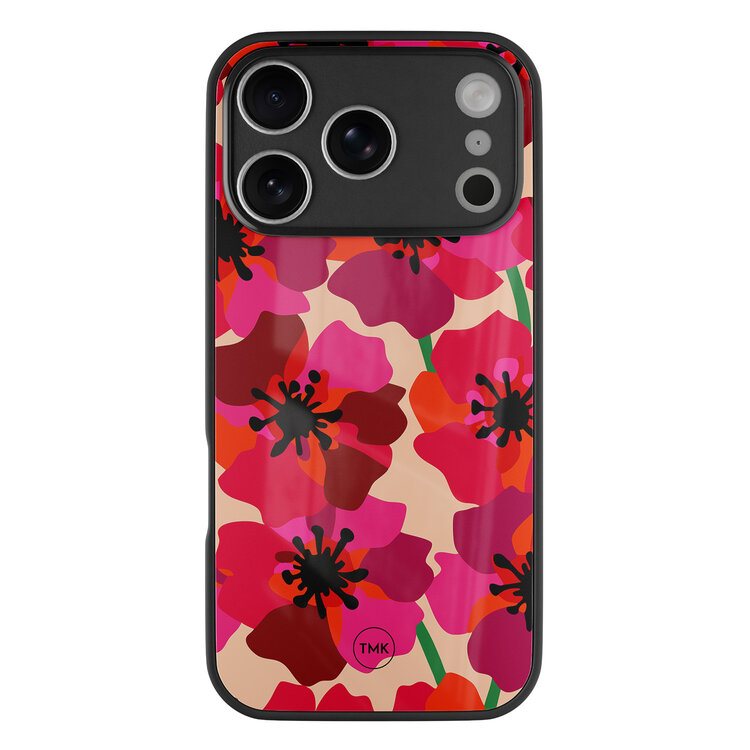 Casevibes iPhone 17 Pro glazen hardcase - Pink floral bliss