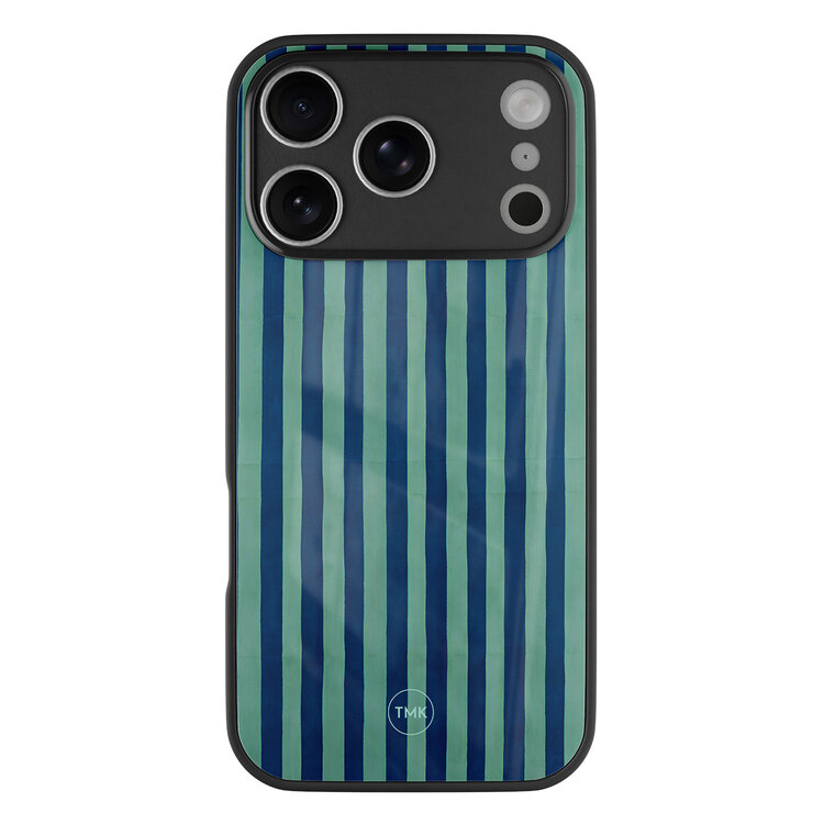 TMK iPhone 17 Pro glazen hardcase - Blauwe strepen