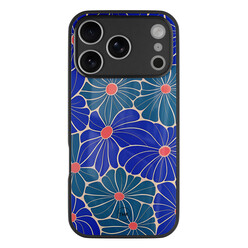 TMK iPhone 17 Pro Max glazen hardcase - Indigo bloemen