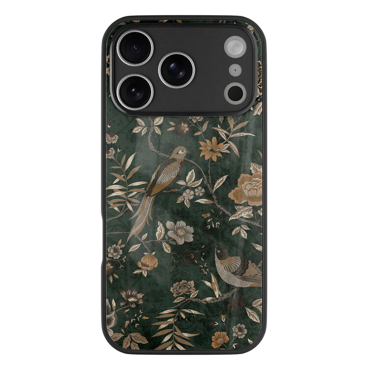 Casevibes iPhone 17 Pro Max glazen hardcase - Khaki golden flowers