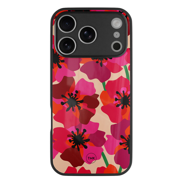 Casevibes iPhone 17 Pro Max glazen hardcase - Pink floral bliss