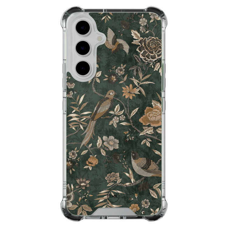 TMK Samsung Galaxy A54 shockproof hoesje - Khaki golden flowers