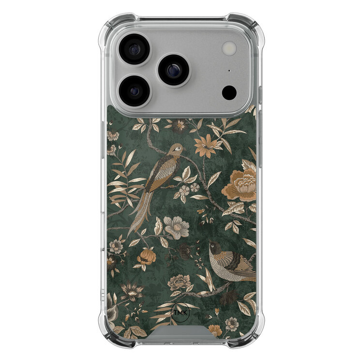 TMK iPhone 17 Pro shockproof hoesje - Khaki golden flowers