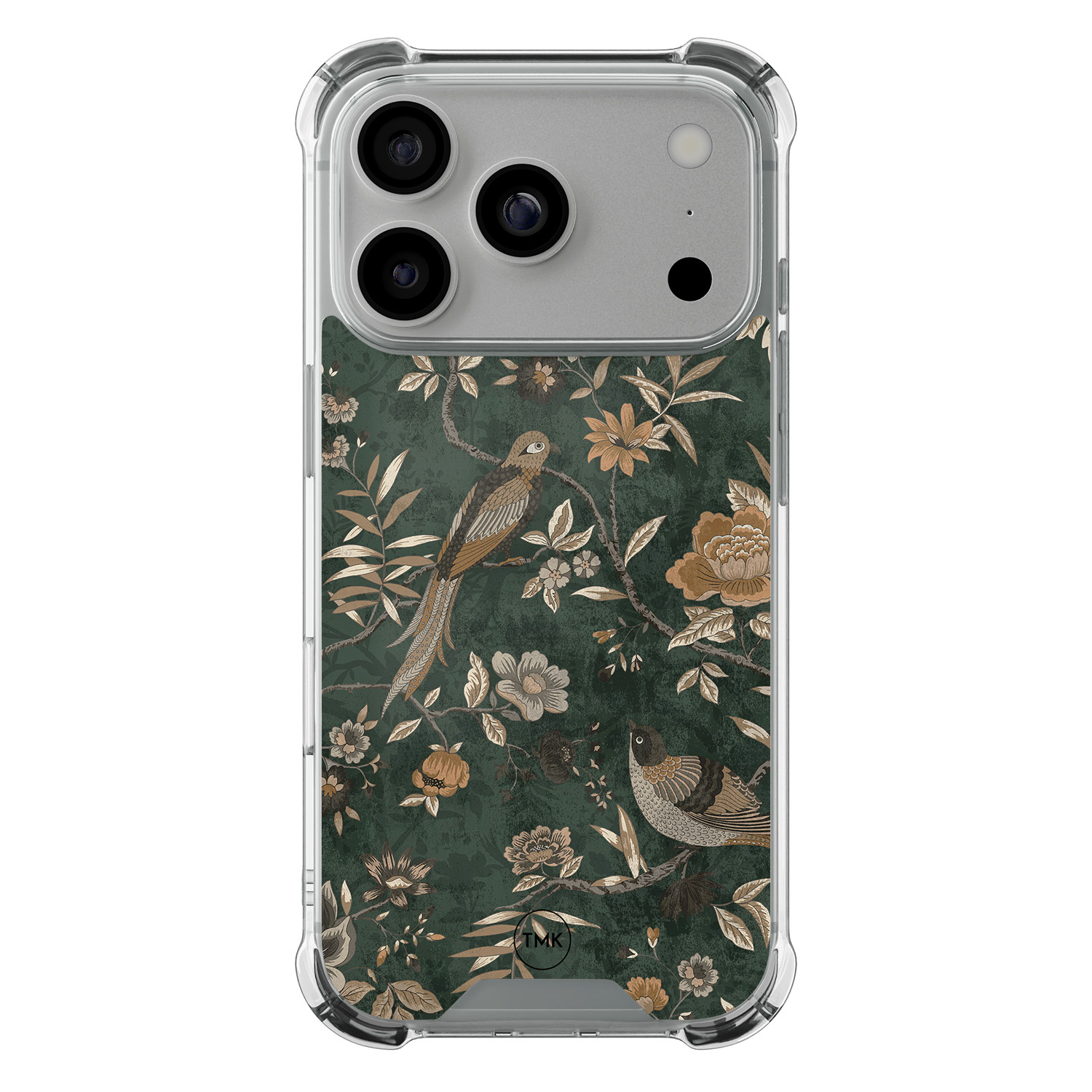 TMK iPhone 17 Pro shockproof hoesje - Khaki golden flowers