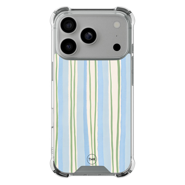 Casevibes iPhone 17 Pro shockproof hoesje - Pastelblauwe strepen