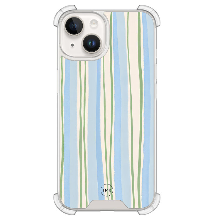 TMK iPhone 14 shockproof hoesje - Pastelblauwe strepen