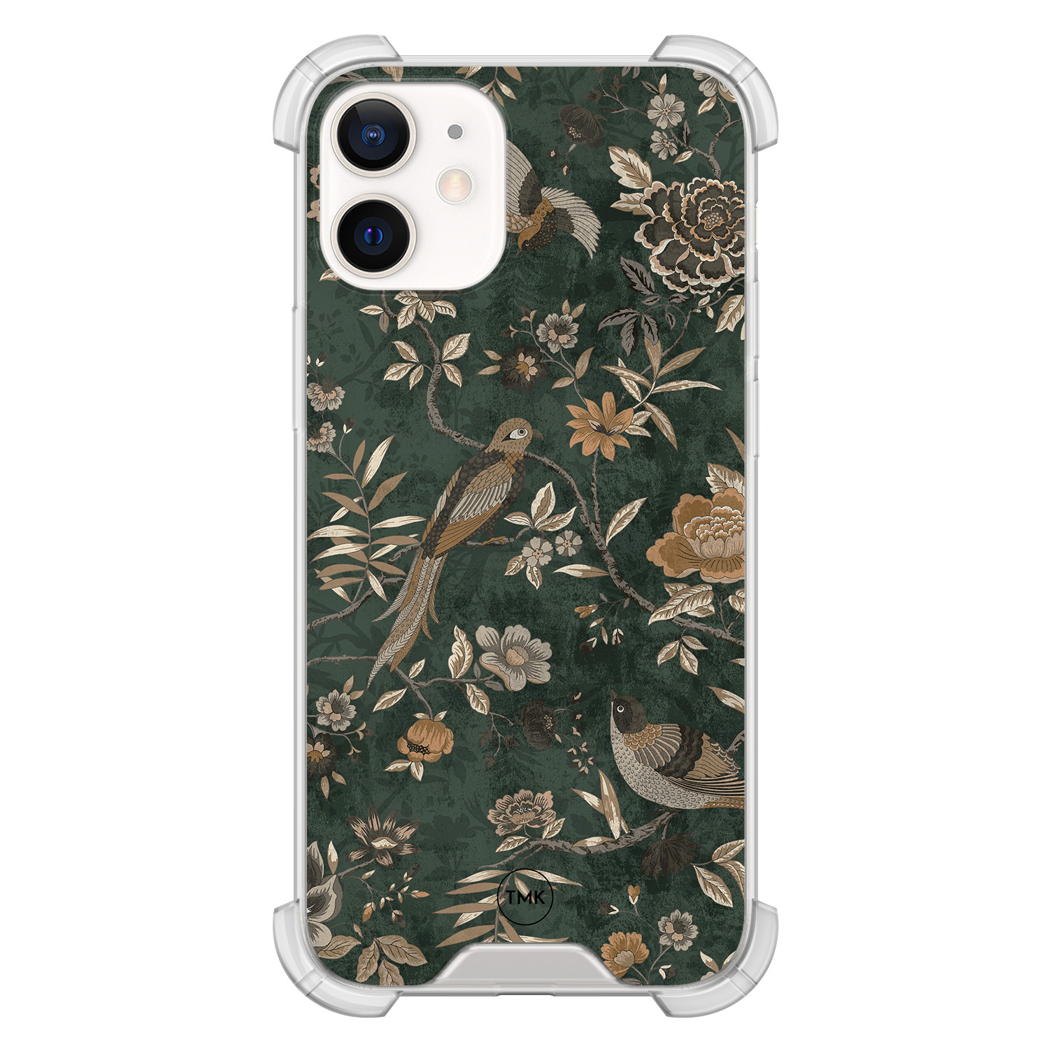 TMK iPhone 12 mini shockproof hoesje - Khaki golden flowers