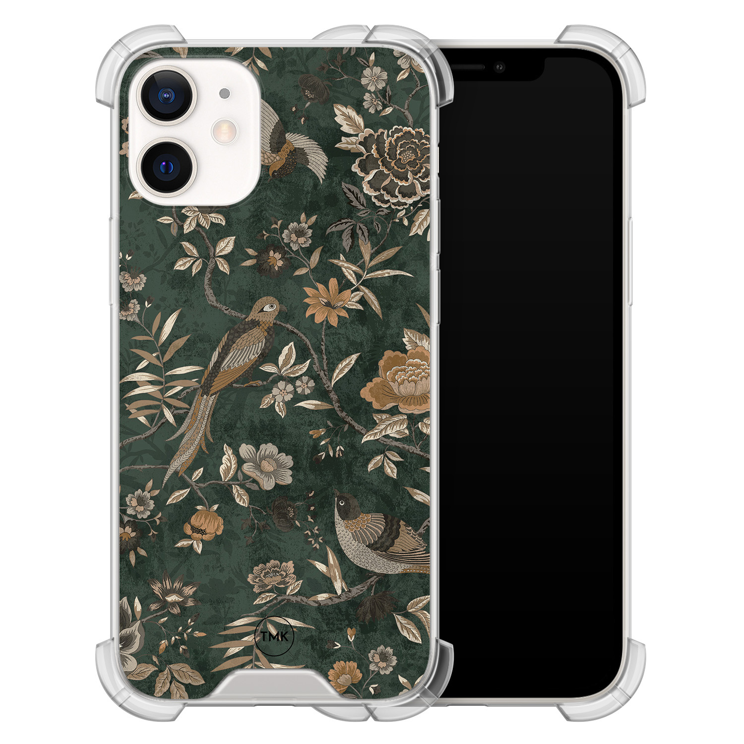 TMK iPhone 12 mini shockproof hoesje - Khaki golden flowers