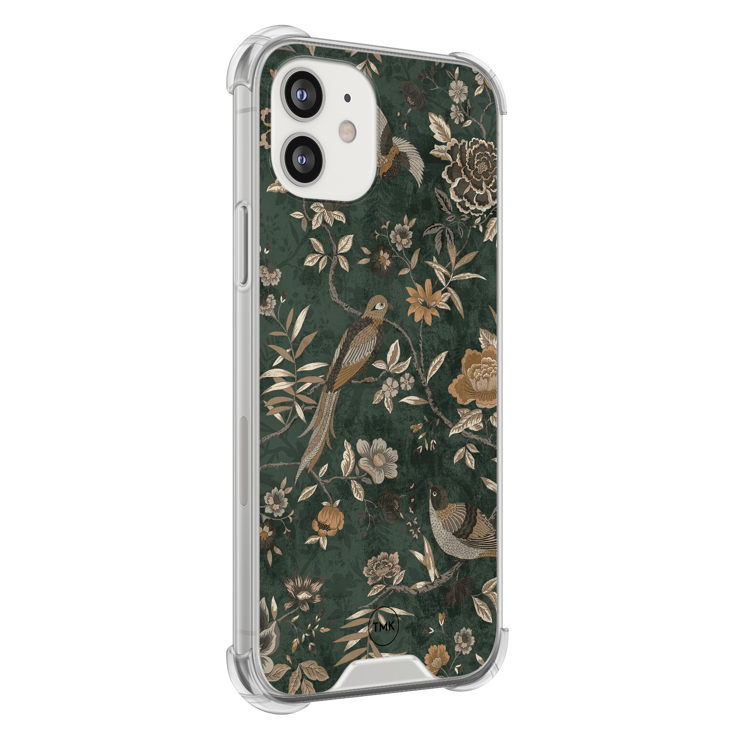 TMK iPhone 12 mini shockproof hoesje - Khaki golden flowers
