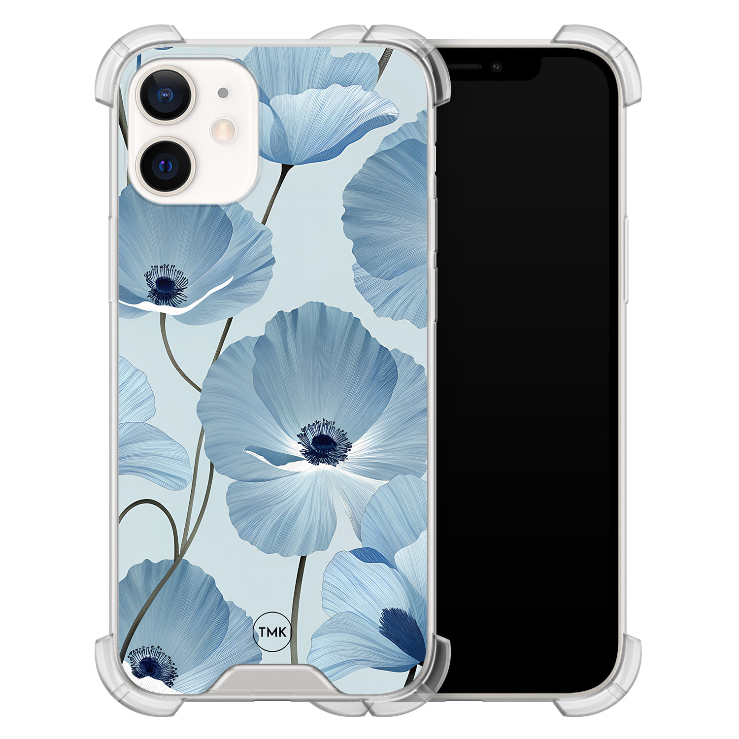 TMK iPhone 12 mini shockproof hoesje - Blauw bloemenveld