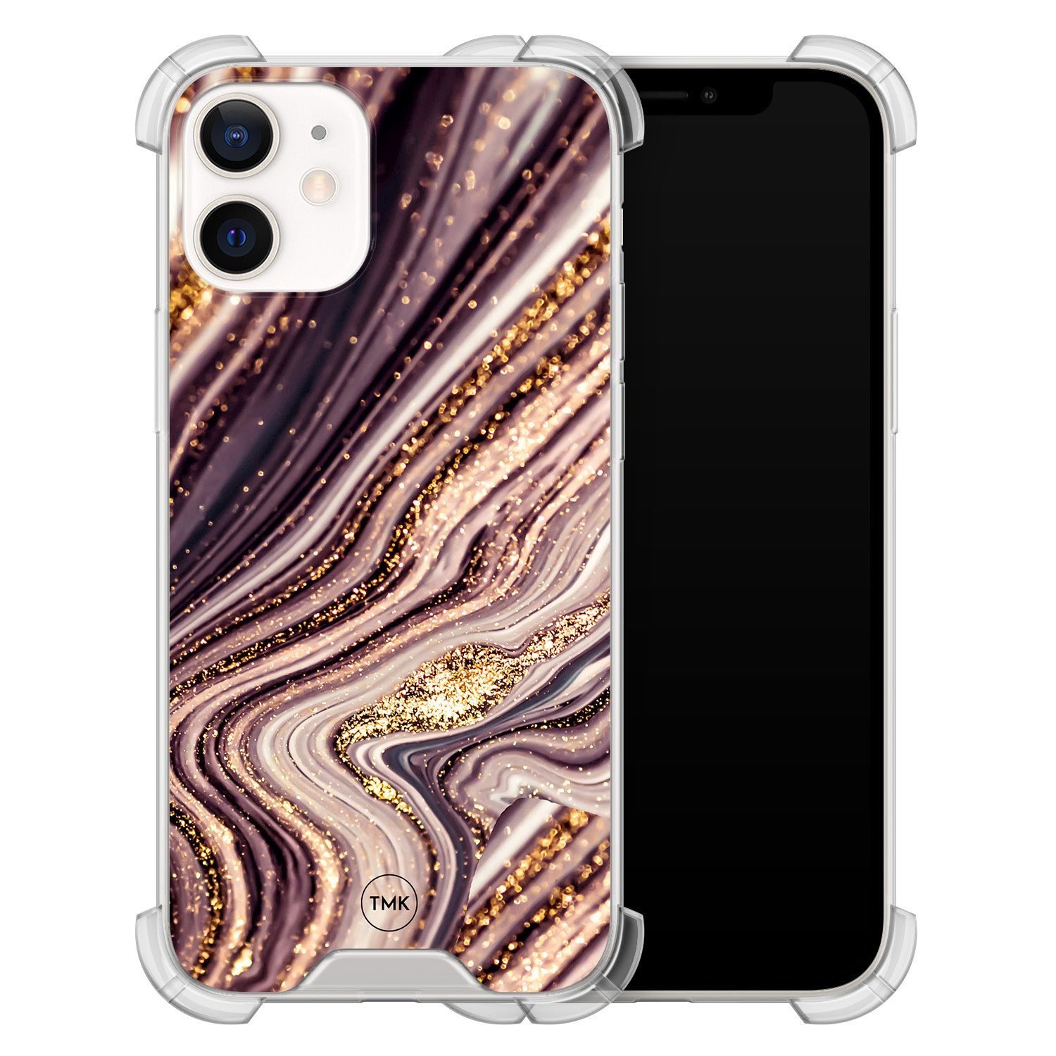 TMK iPhone 12 mini shockproof hoesje - Golden pink marble