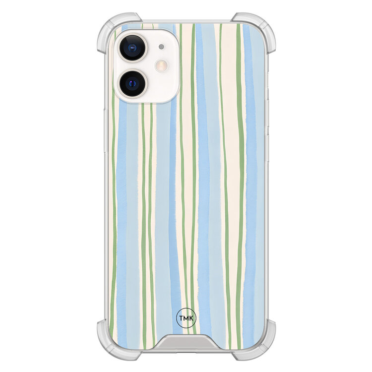 TMK iPhone 12 mini shockproof hoesje - Pastelblauwe strepen