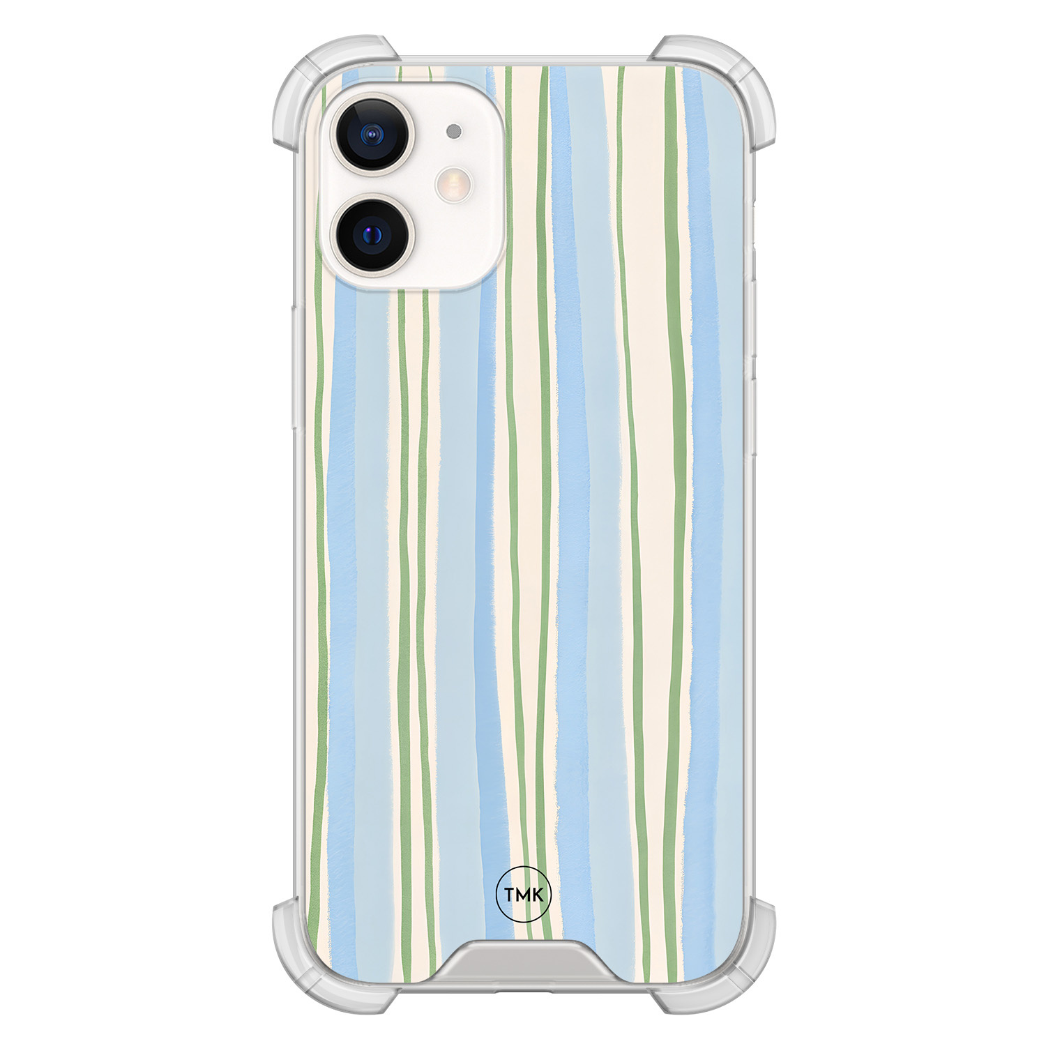 TMK iPhone 12 mini shockproof hoesje - Pastelblauwe strepen