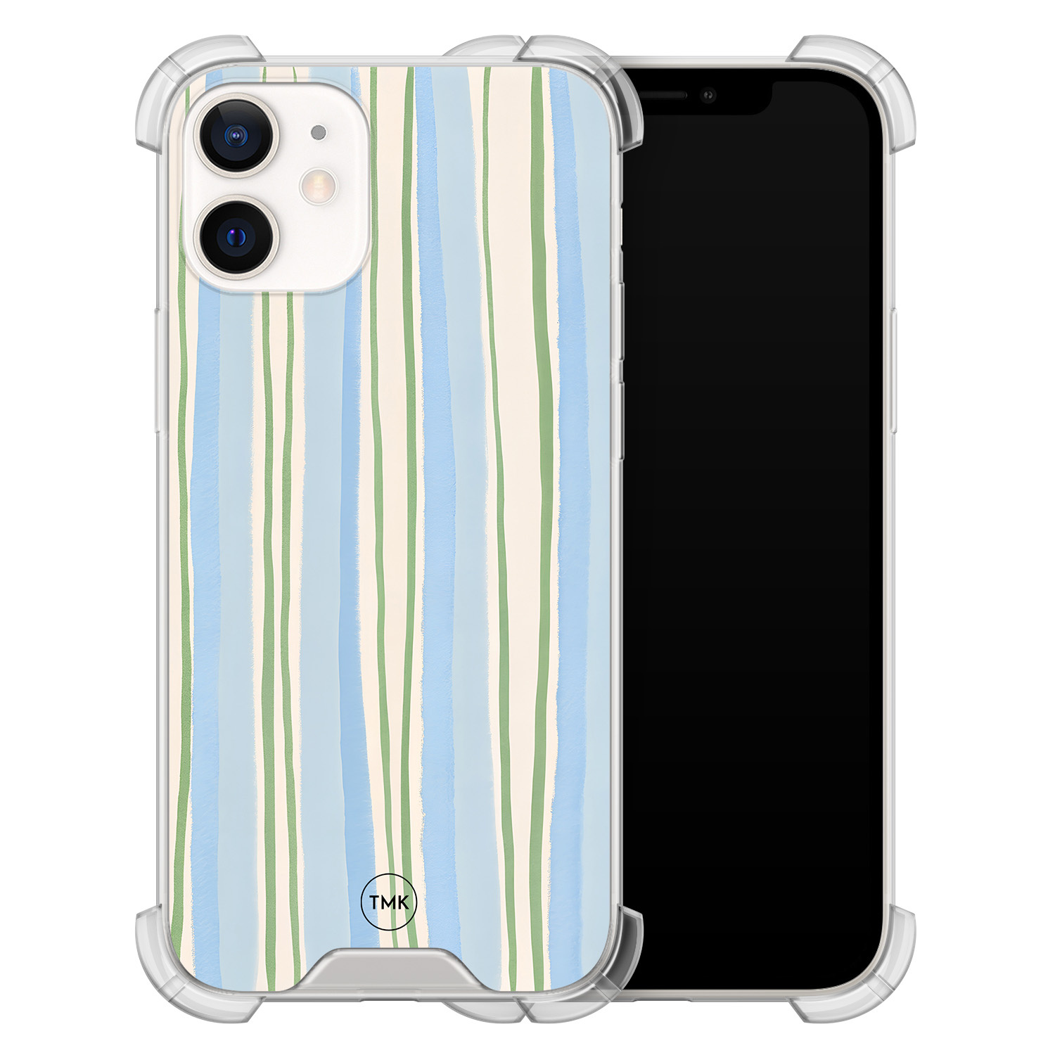 TMK iPhone 12 mini shockproof hoesje - Pastelblauwe strepen