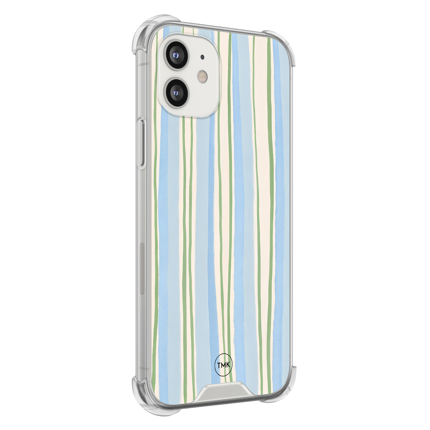 TMK iPhone 12 mini shockproof hoesje - Pastelblauwe strepen