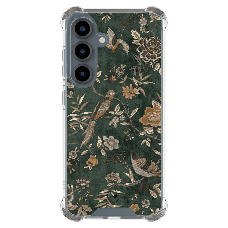 Casevibes Samsung Galaxy S25 shockproof hoesje - Khaki golden flowers