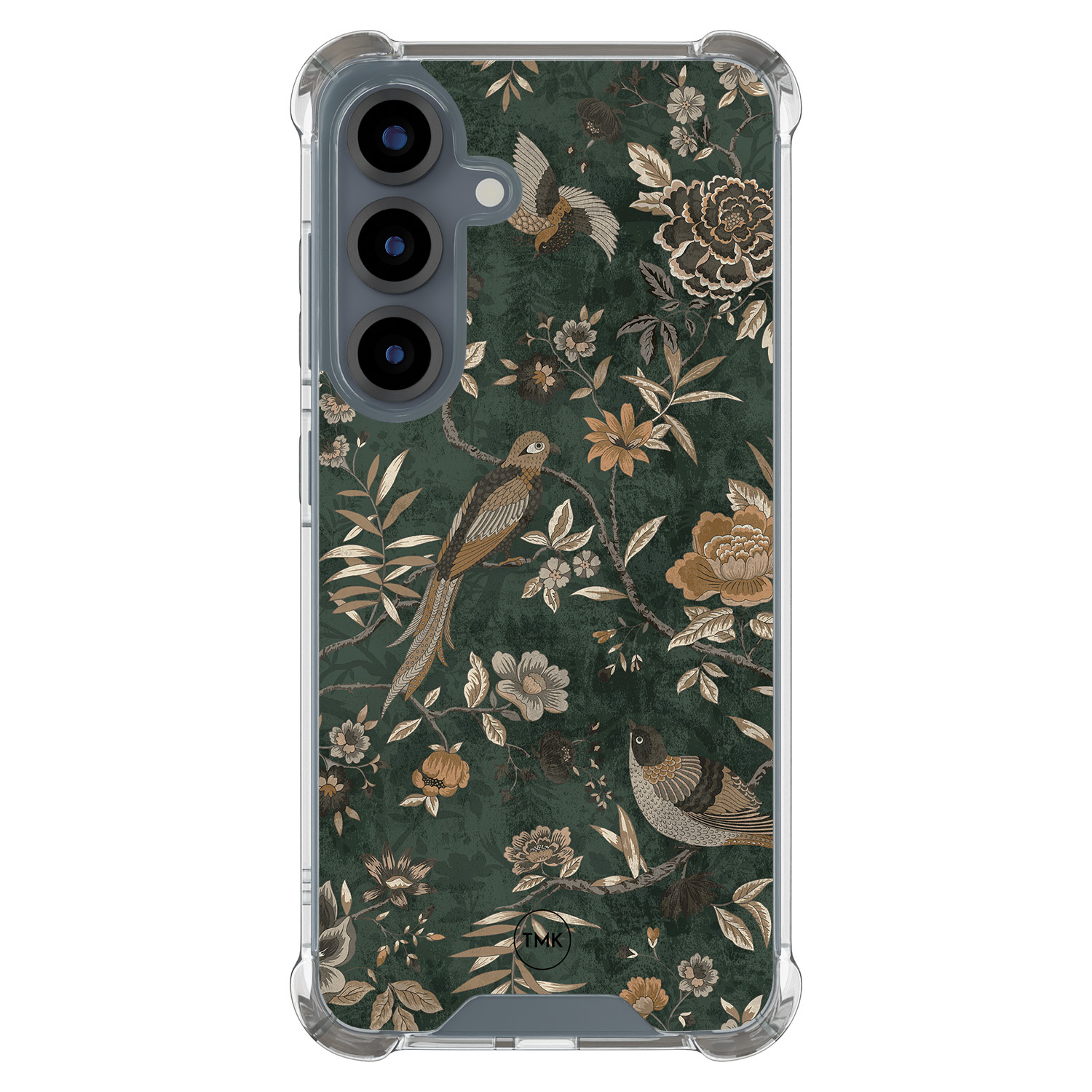 TMK Samsung Galaxy S25 shockproof hoesje - Khaki golden flowers